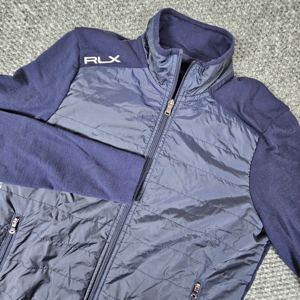 RLX Ralph Lauren Mens Navy Blue Hybrid Quilted Merino Wool Full Zip Jacket‎